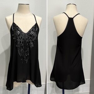 Tobi Women’s Black Tank Top with Faux Leather Detail - S